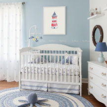Akvarell Marin Ocean Fyr Barnkammardesign
