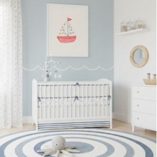 Akvarell Marin Ocean Segelbåt Barnkammardesign Poster