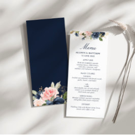 akvarell marin och rosafärgad blomsterbröllopsmeny meny