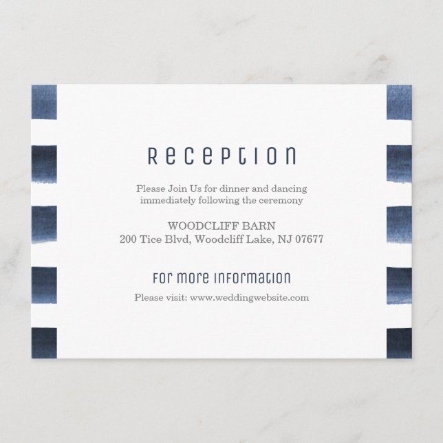 Akvarell marinblå randiga nautiskt bröllopsfirande tilläggskort (Framsida)