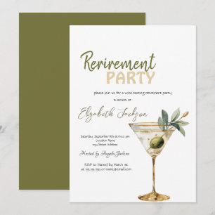 Akvarell Martini Glas Pensionärsfest Inbjudningar