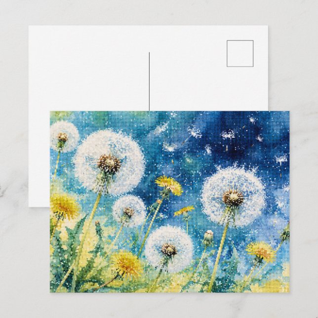 Akvarell Maskrosdrömmar Geometriskt Blommotiv Vykort (Fram/baksida)