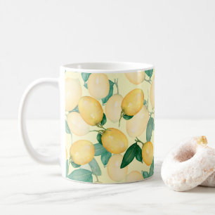 Akvarell med citroner och grönska kaffemugg