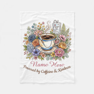 Akvarell Medicinsk Kaffe Blommig Personlig Namn Fleecefilt