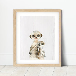 Akvarell Meerkat Barnkammar Konsttryck Poster