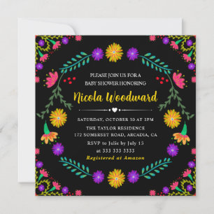 Akvarell Mexikanska blommor Fiesta Baby Shower Inbjudningar