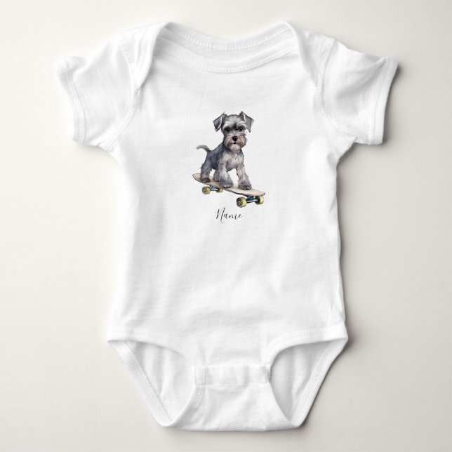 Akvarell Miniature Schnauzer Baby Bodysuit T Shirt (Framsida)
