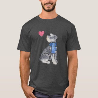 Akvarell Miniature Schnauzer pojke gåva familj T Shirt