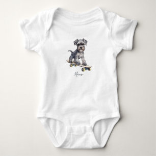 Akvarell Miniatyr Schnauzer Baby Bodysuit T Shirt