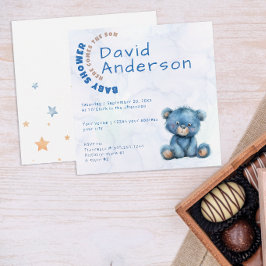 Akvarell minimalistisk baby shower pojke inbjudningar