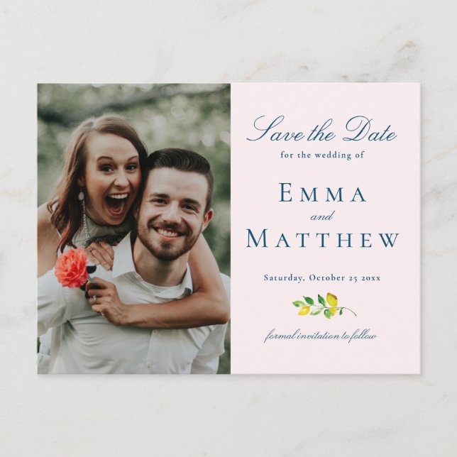 Akvarell Minimalistisk Citron - QR & Foto Meddelande Vykort (Framsida)