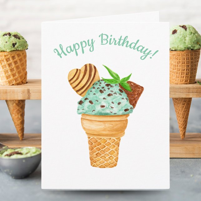 Akvarell Mintchokladglass Glad födelsedag Kort (Skapare uppladdad)