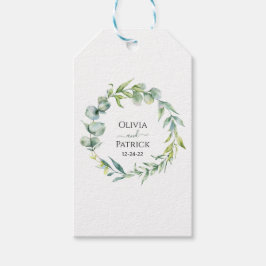 akvarell mintgrön eukalyptus klassisk rund sti presentetikett