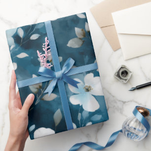 Akvarell Mjuk Blå Blomma Vit Blommig Mönster Presentpapper