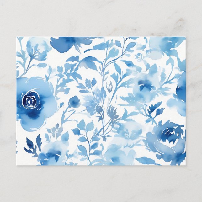 Akvarell Mjuk Blå Blommor Mönster Vykort (Framsida)