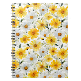 Akvarell Mjuk Gul Tusenskönas Vit Blommig Mönster Anteckningsbok