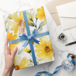 Akvarell Mjuk Gul Tusenskönas Vit Blommönster Presentpapper