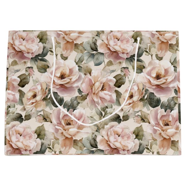 Akvarell Mjuk Rosa Ros Beige Blommönster (Framsidan)