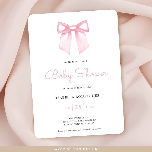 Akvarell Mjuk Rosa Rosett Baby Shower Inbjudan (Invitation in 5 x 7 inches with rounded corners. Choose corner and paper style, prints or digital.)