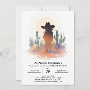 Akvarell Modern Cowboy Födelsedag Inbjudningar