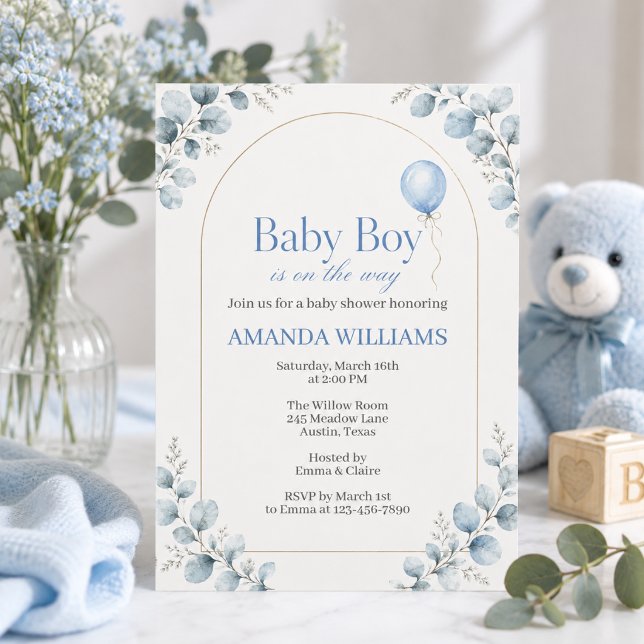Akvarell modern eucalyptus baby shower inbjudningar (Skapare uppladdad)
