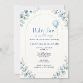 Akvarell modern eucalyptus baby shower inbjudningar
