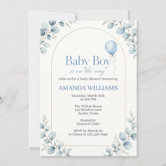 Akvarell modern eucalyptus baby shower inbjudningar