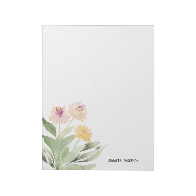 Akvarell Modern Vårblomma Grönska Anteckningsblock (Roterad)