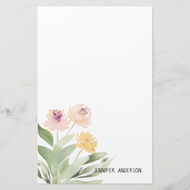 Akvarell Modern Vårblomma Grönska Brevpapper (Framsida)