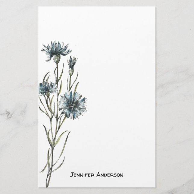 Akvarell Modern Vildblomma Blomster Grönska Brevpapper (Framsida)