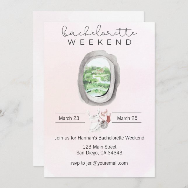 Akvarell möhippa flygplansfönster inbjudan (Fram/baksida)