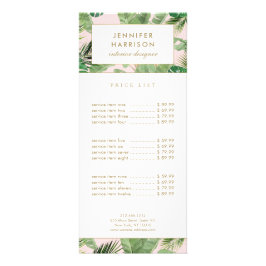 Akvarell Mönster av Tropiska Blad på Rosa Bakgrund Reklamkort