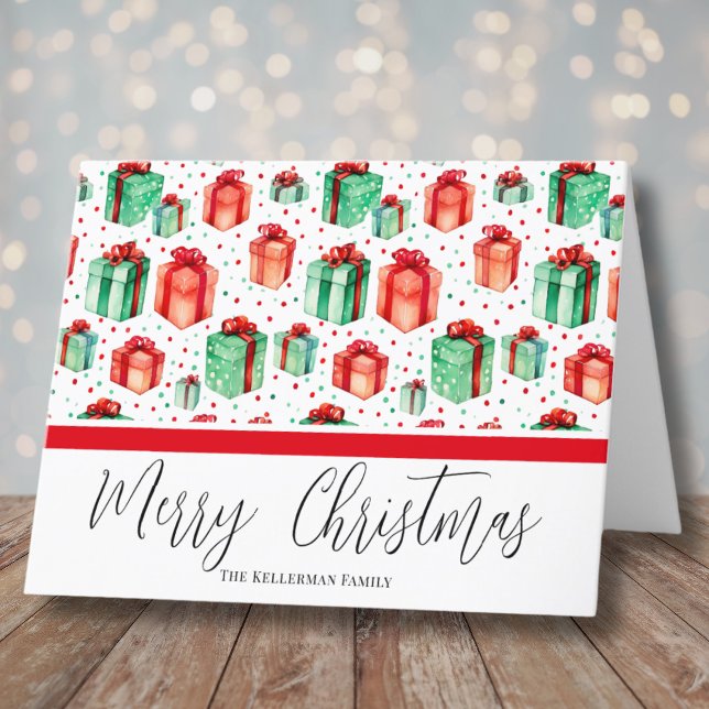 Akvarell Mönster Jul Helgkort (Cute Festive Watercolor Present Pattern Christmas Holiday Card)