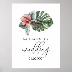 Akvarell Monstera Blad Blommig Bröllop Poster