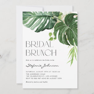 Akvarell Monstera blad Tropisk Bröllopsbrunch Inbjudningar
