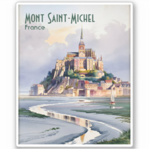 Akvarell Mont Saint Michel Frankrike Vintage Resa Klistermärken