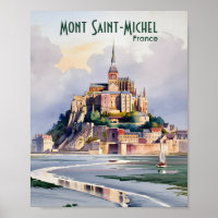 Akvarell Mont Saint Michel Frankrike Vintage Resa