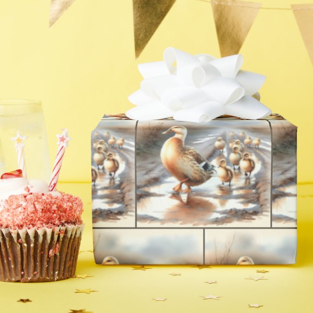 Akvarell Mor Ankunge Med Ankungar Presentpapper (Födelsedagsfest)