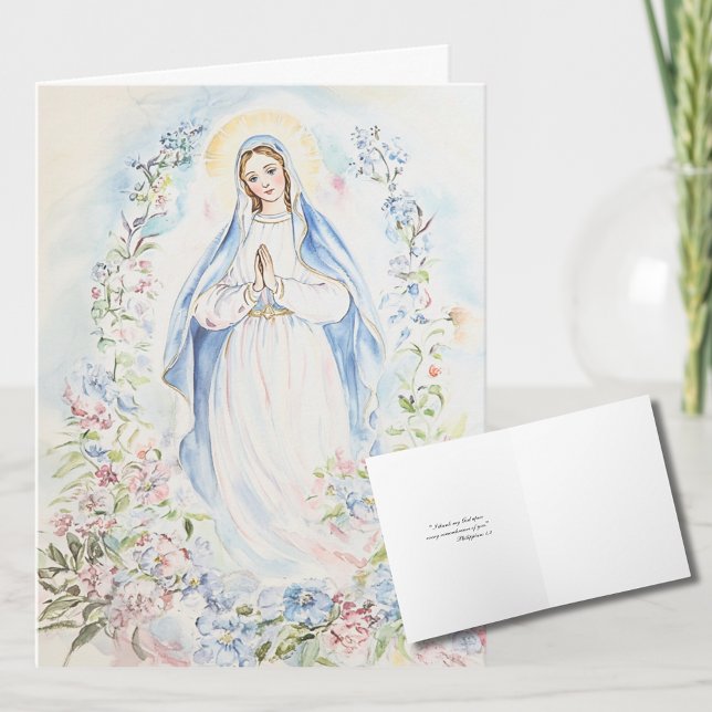 Akvarell Mor Maria Religiös Katolsk Blommig  Helgkort (Skapare uppladdad)