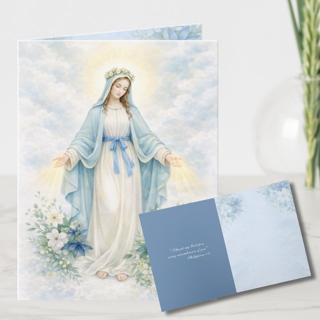 Akvarell Mor Maria Religiös Katolsk Blommig  Helgkort (Skapare uppladdad)