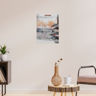 Akvarell Mt. Fuji & Japansk Pagod – Japans land Poster