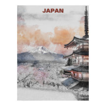 Akvarell Mt. Fuji & Japansk Pagod – Japans land