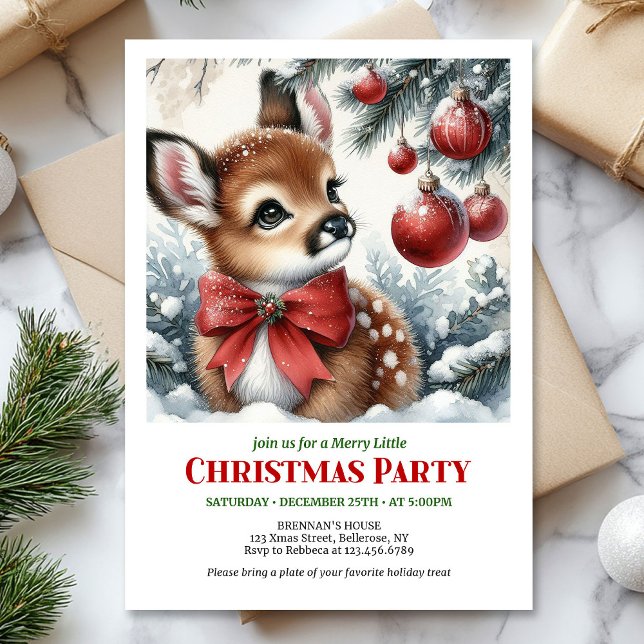 Akvarell mysig dov snöig skog lugn vinter  inbjudningar (Watercolor cozy fawn snowy forest serene winter Christmas invite

)