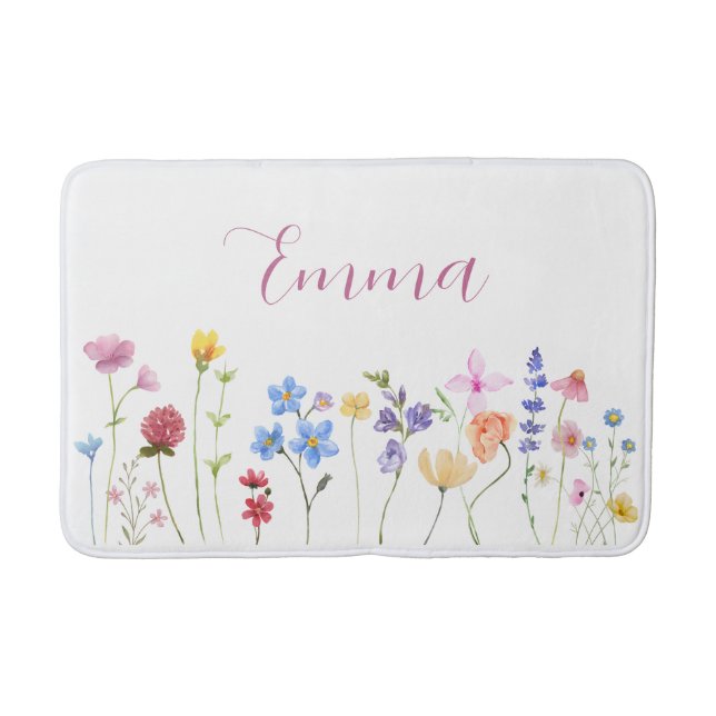 Akvarell Namn Vildblomma Minimalistisk Boho  Badrumsmatta (Framsidan)