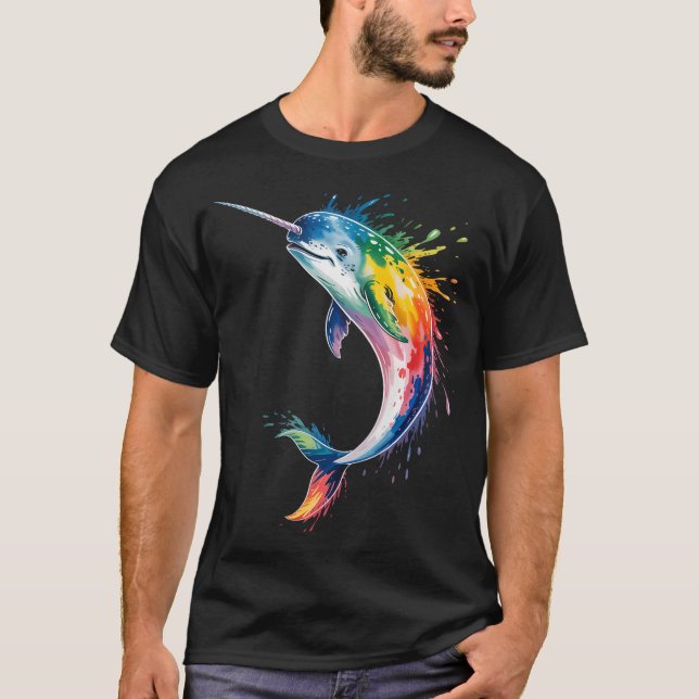 Akvarell Narval Havs Enhörningar T Shirt (Framsida)
