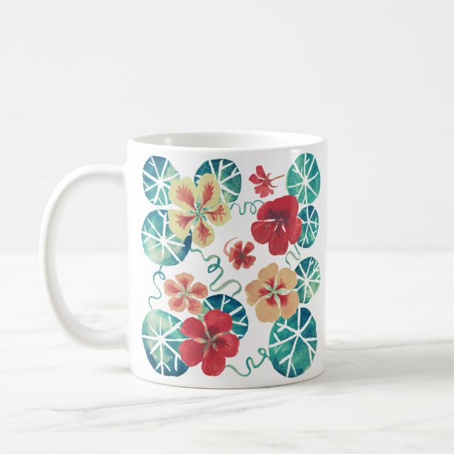 Akvarell Nasturtiums Blommig Konst Kaffemugg (Vänster)