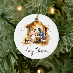 Akvarell Nativitet God Jul Julgransprydnad Keramik