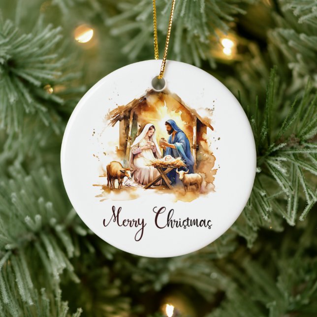 Akvarell Nativitet God Jul Julgransprydnad Keramik (Träd)