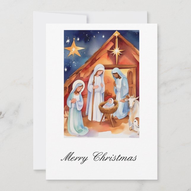 Akvarell Nativitets scen Ära åt Gud  Julkort (Framsida)