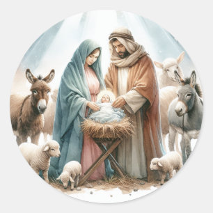 Akvarell Nativity jul Runt Klistermärke